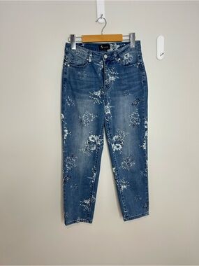 Women’s Straight Leg Floral Print Jeans - Blue❤️XS